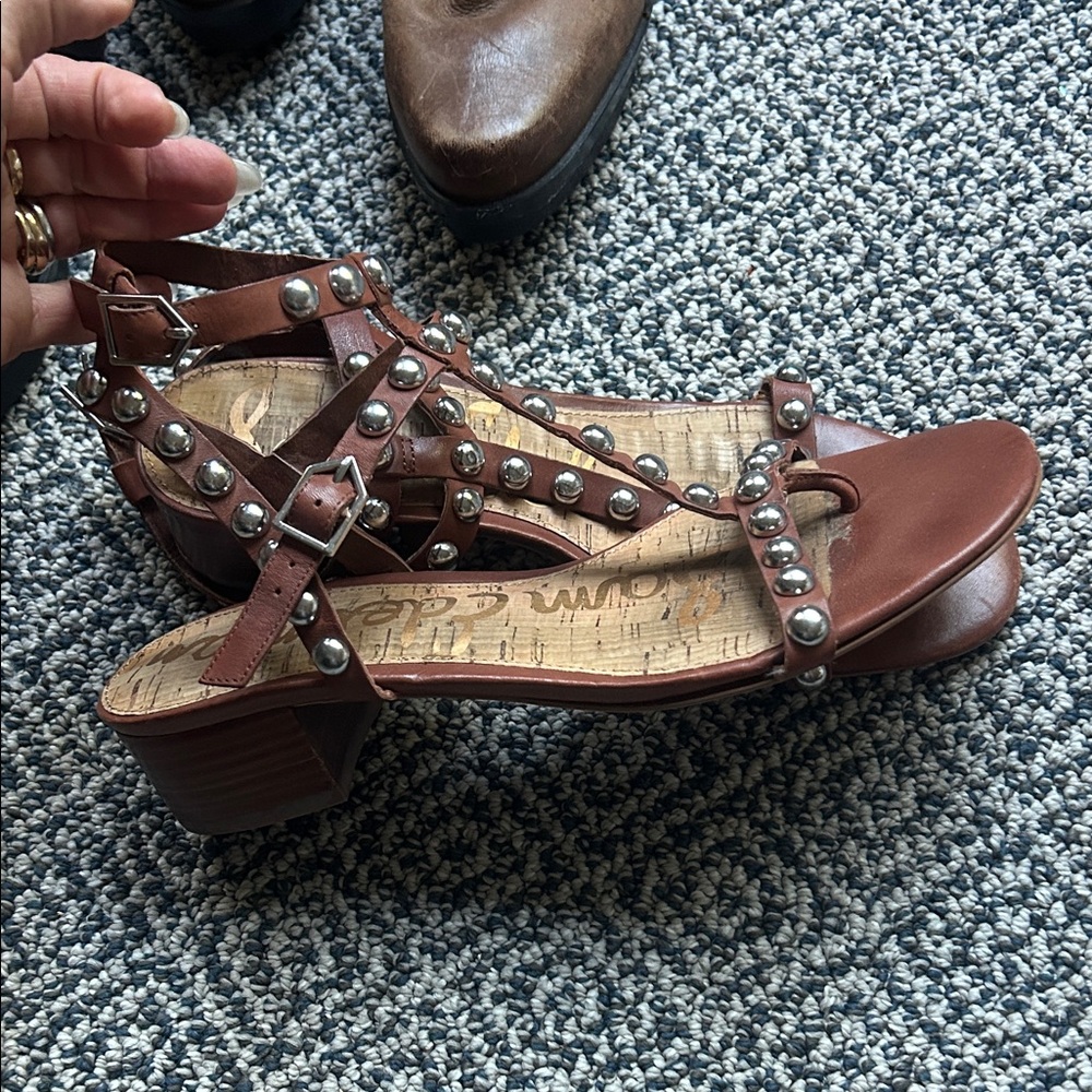 Sam Edelman Brown Leather Studded Sandals